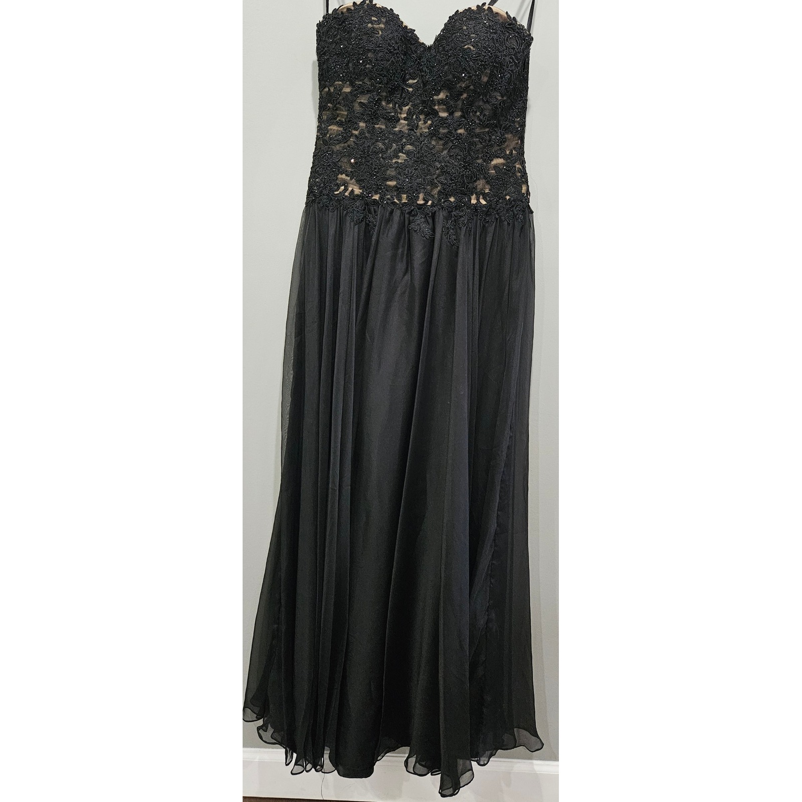Vtg Gothic Renaissance Beaded Corset Black Formal Chiffon Maxi Dress Sweetheart